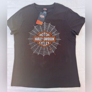 Harley-Davidson H-D Spinning Web Black Tee with Orange Accents